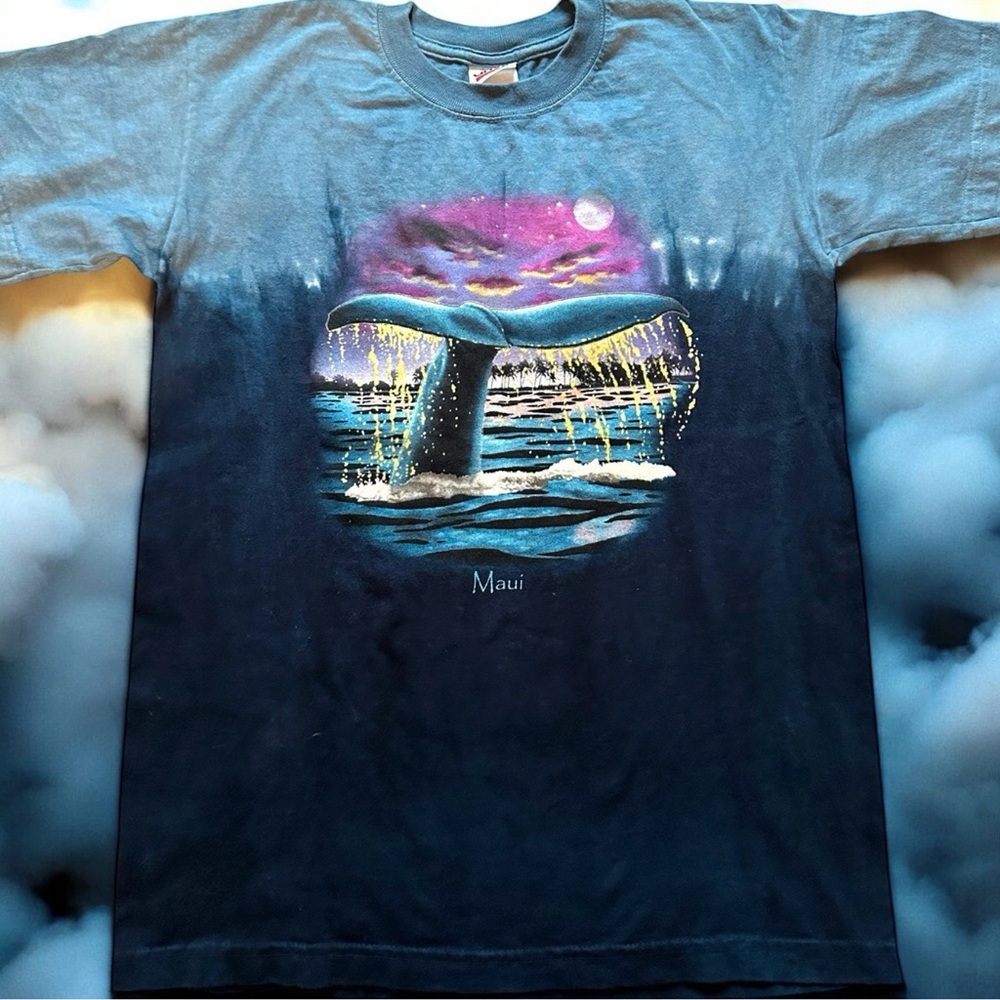 Anvil Blue Short Sleeve Tee with Artistic Whale Design